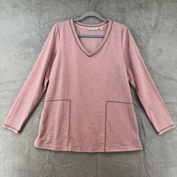 Soft Surroundings Top Womens M Mauve Texture Cotton Nellie Tunic V Neck Pockets - Picture 1 of 13